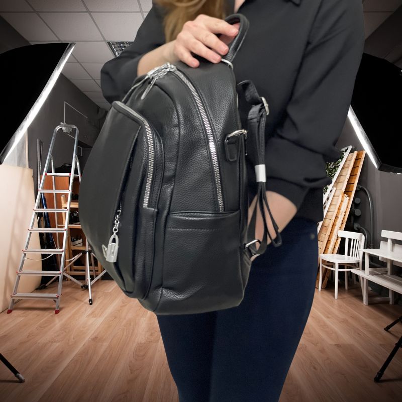 rucsac negru de dama din piele ecologica